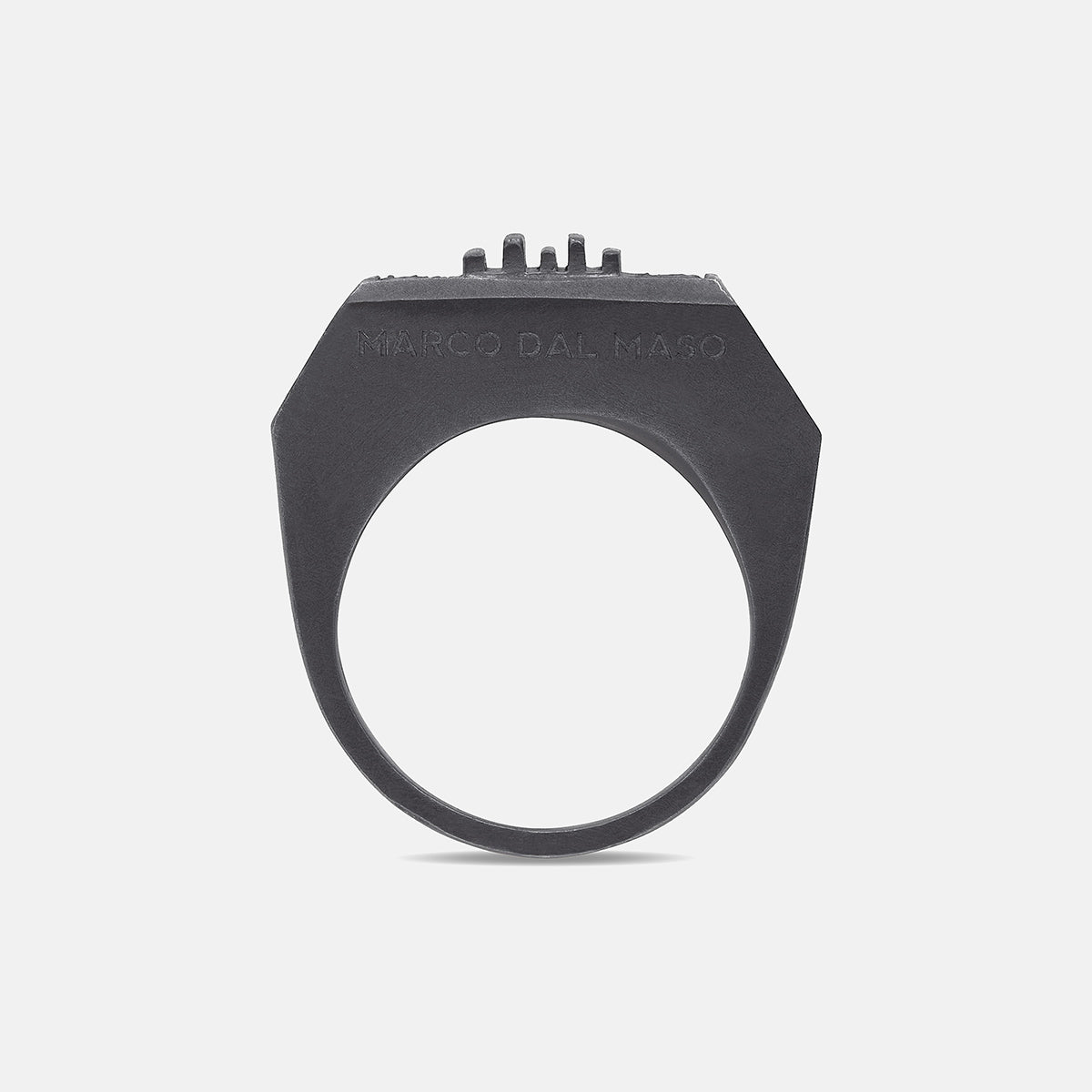 GLADIATOR Signet Ring, Black Diamonds, Blue Sapphires - Side View