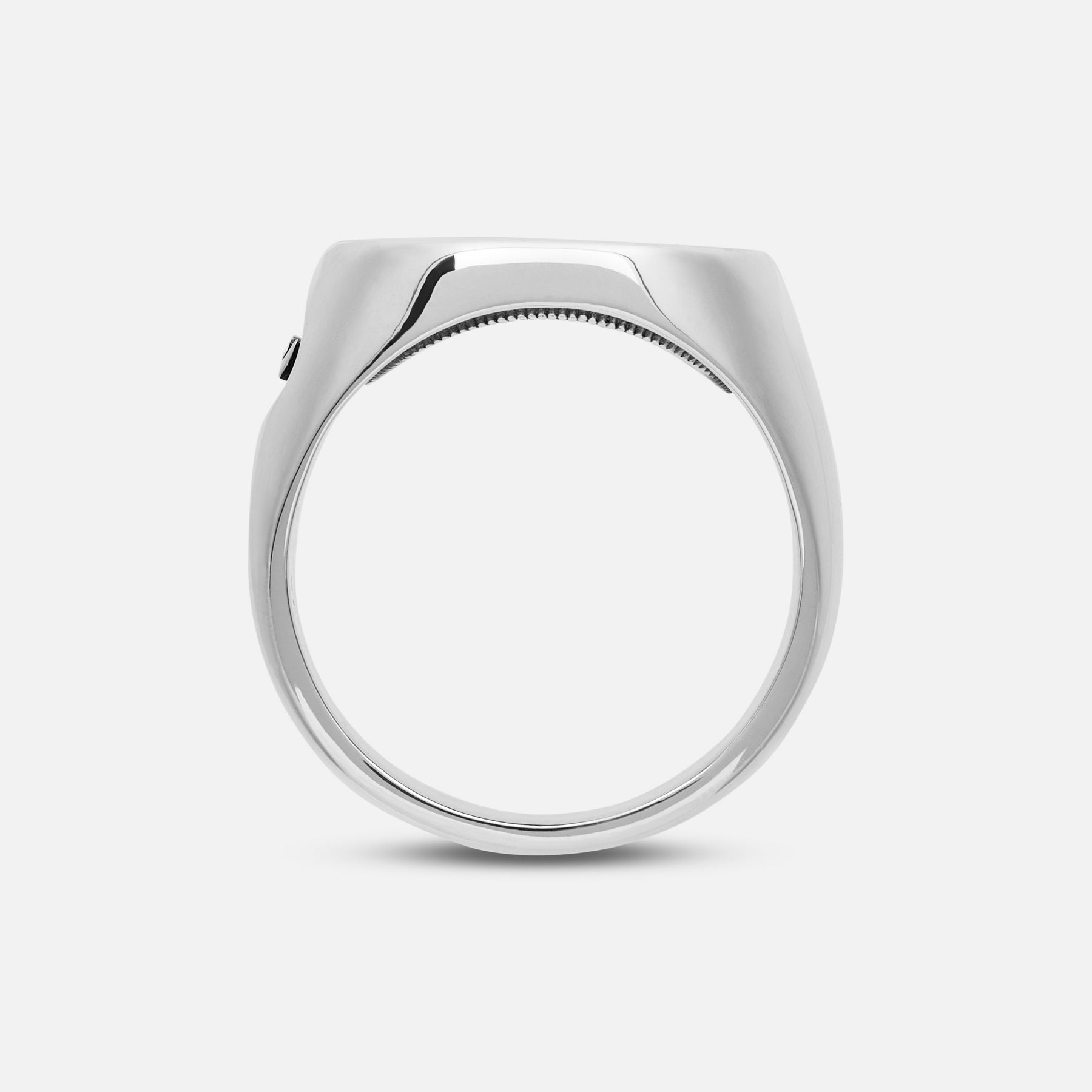 Silver ring on a light gray background