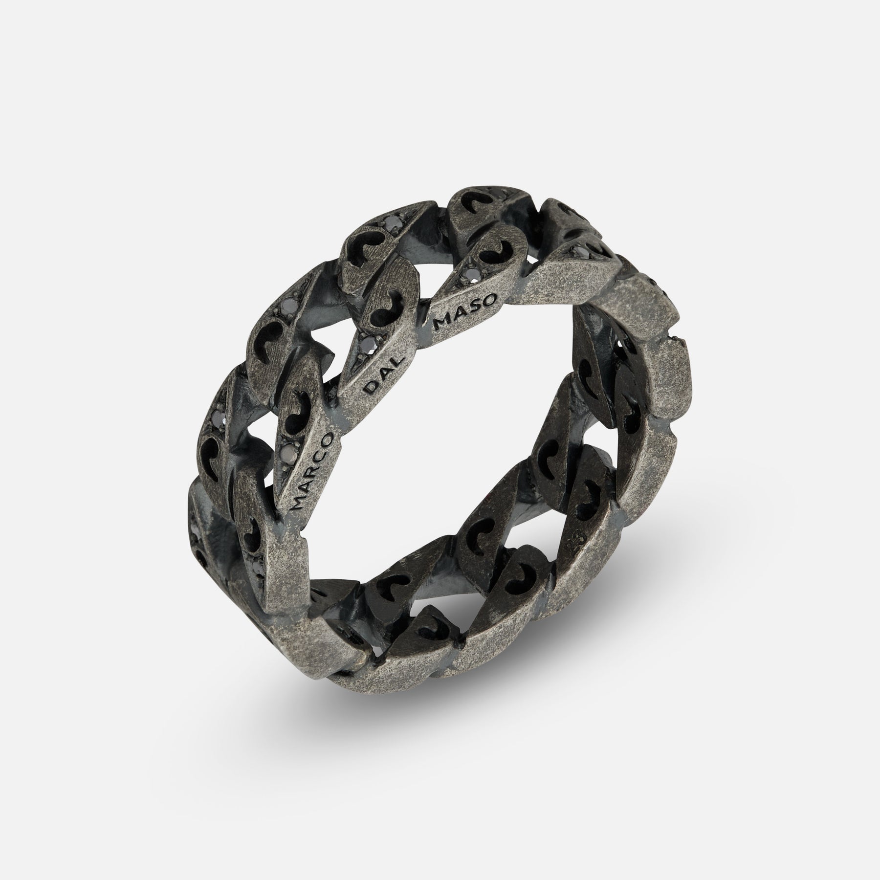 Front of Molten Loop Ring in Oxidized Silver, Black Diamond