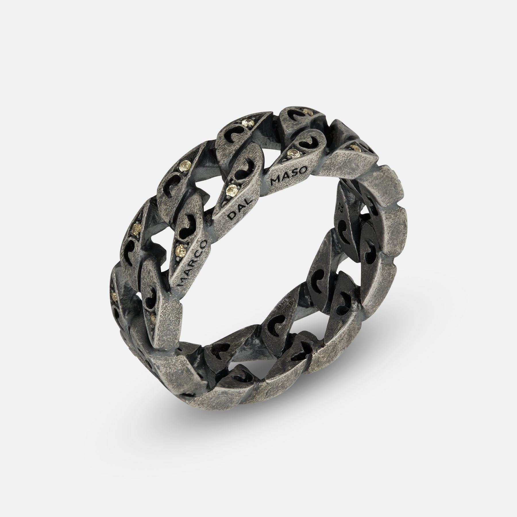 Front of Molten Loop Ring in Oxidized Silver, Yellow Sapphire