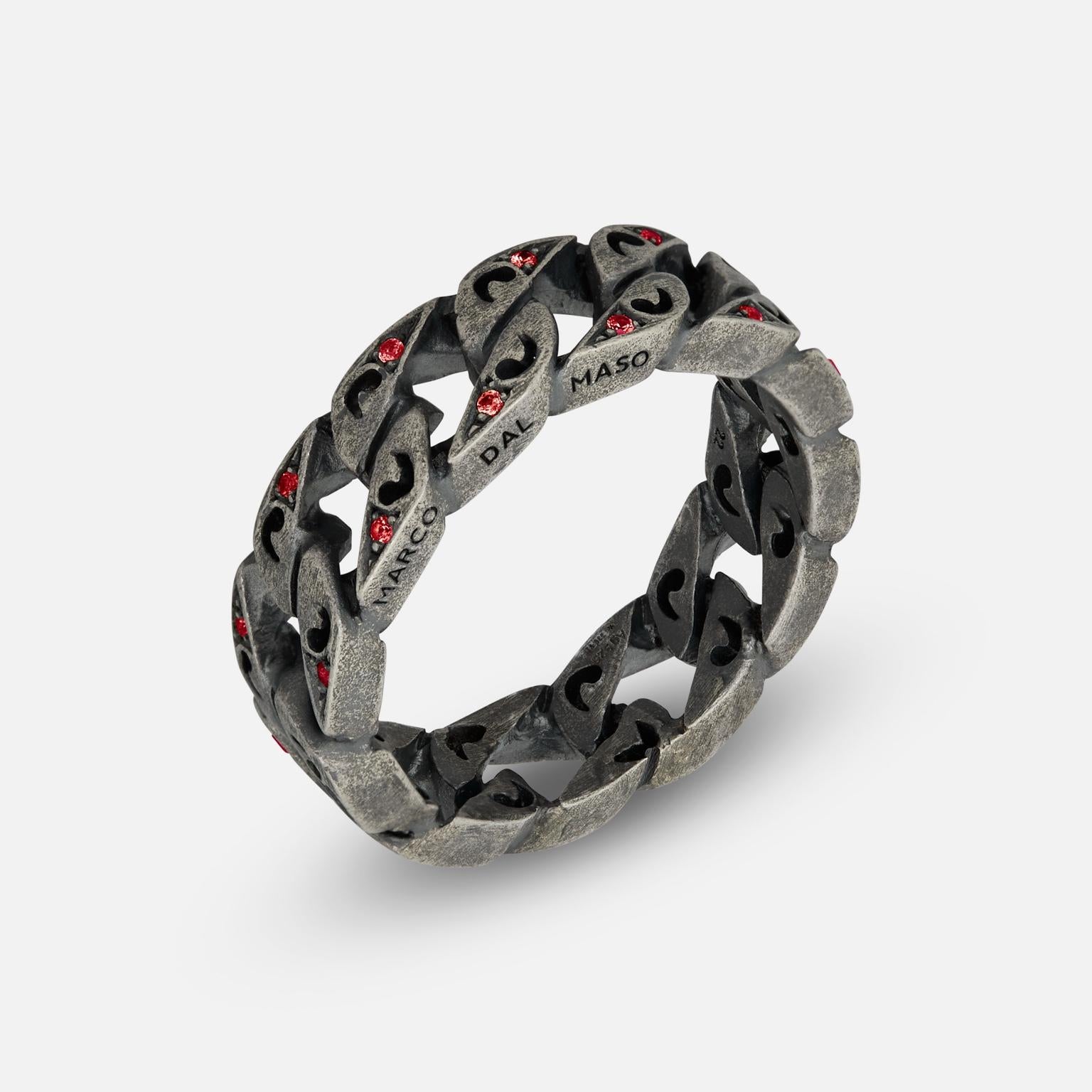 Front of Molten Loop Ring in Oxidized Silver, Red Sapphire