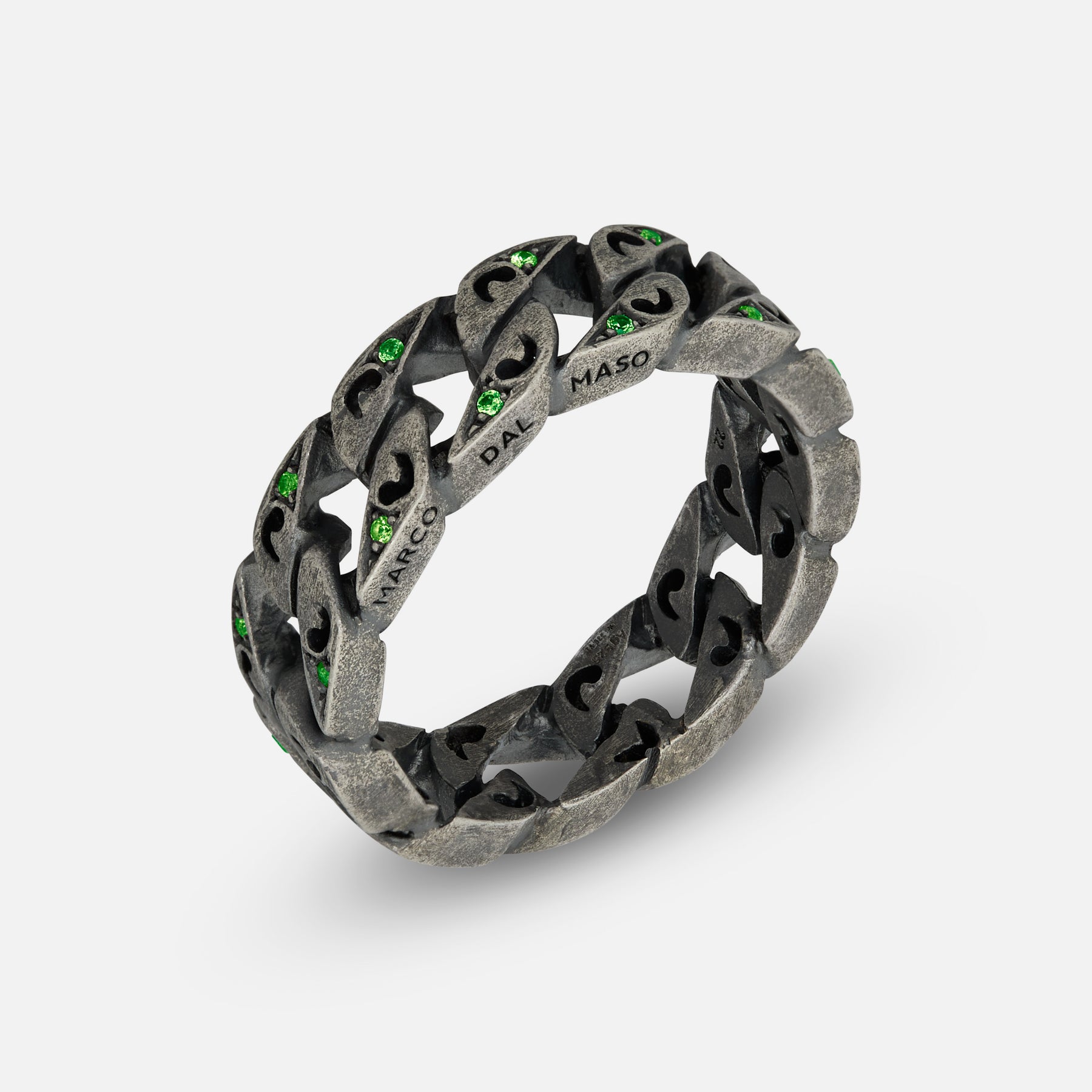 Front of Molten Loop Ring in Oxidized Silver, Tsavorite