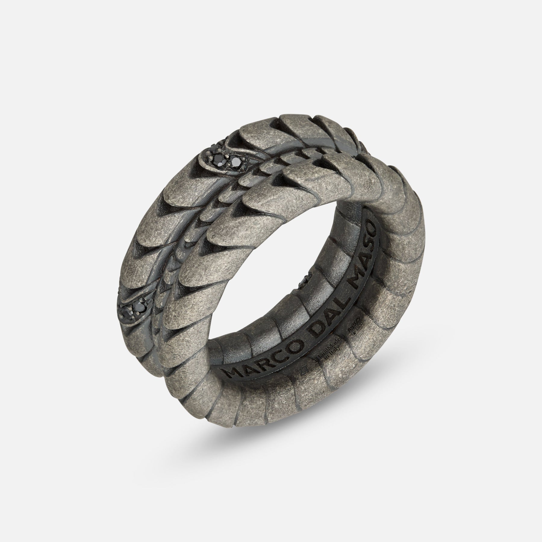 Iron Snake Pave Ring in oxidized silver on a neutral background.