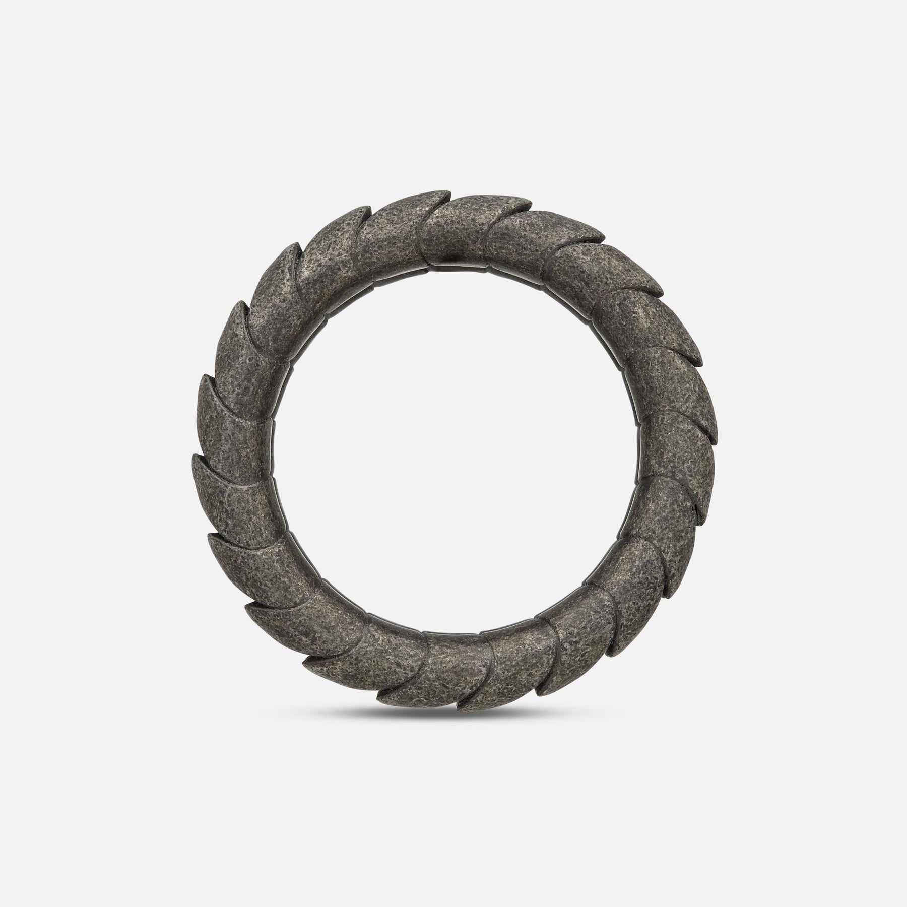 Side view of oxidized silver Iron Snake ring showing detailing.