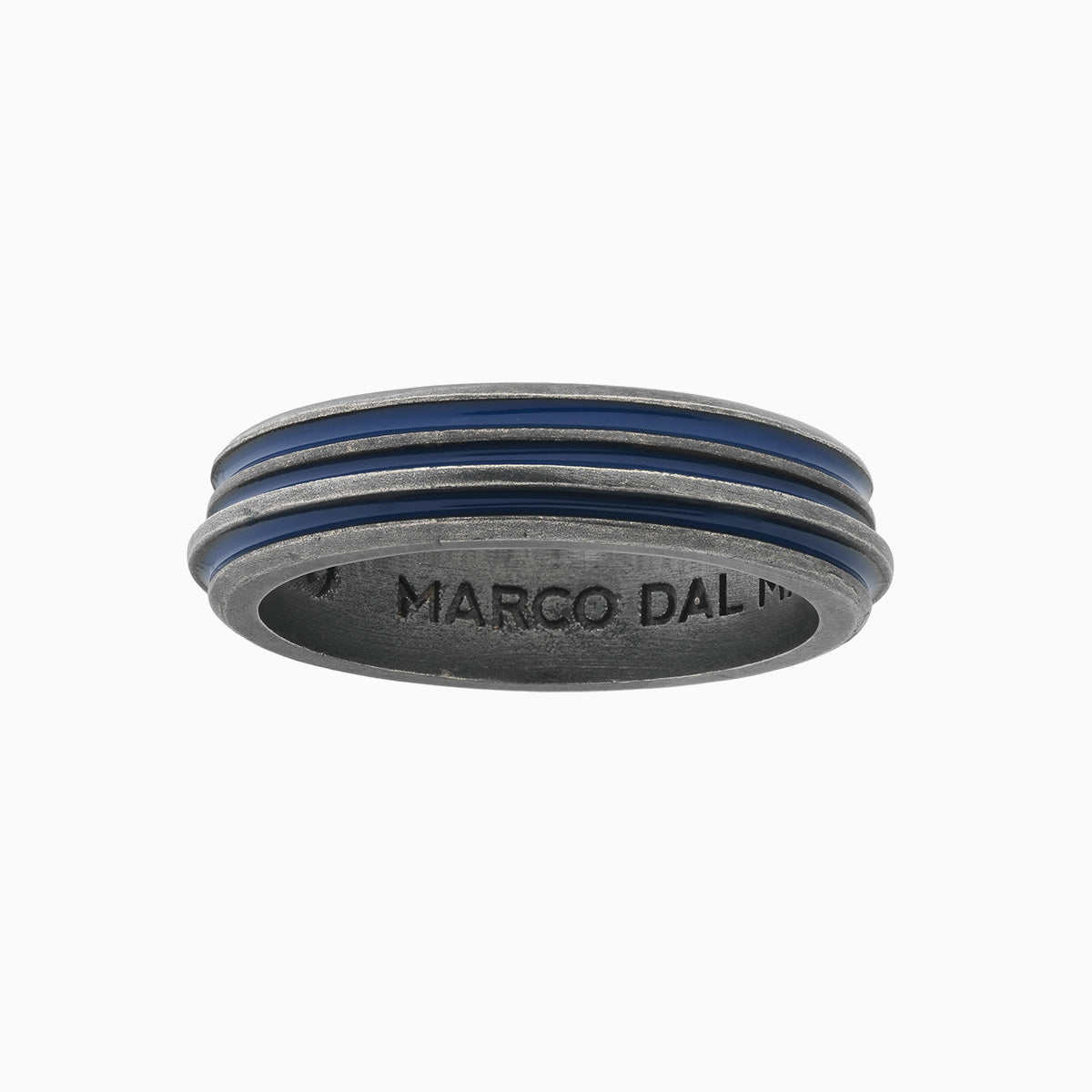 ACIES SLIM BAND, Oxidized Silver & Blue Enamel - Side View
