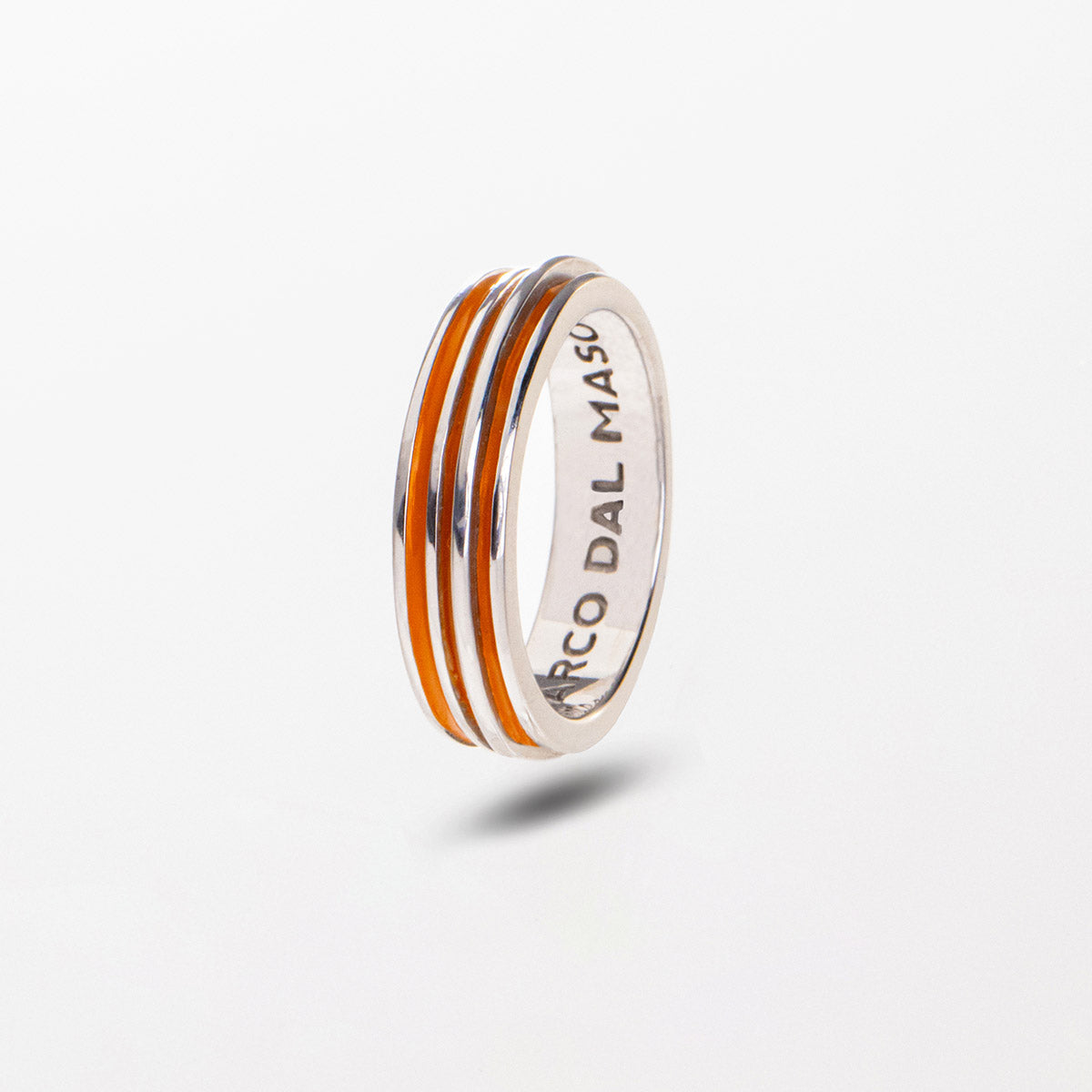 ACIES SLIM BAND, Polished Silver & Tea Orange Enamel - Side View
