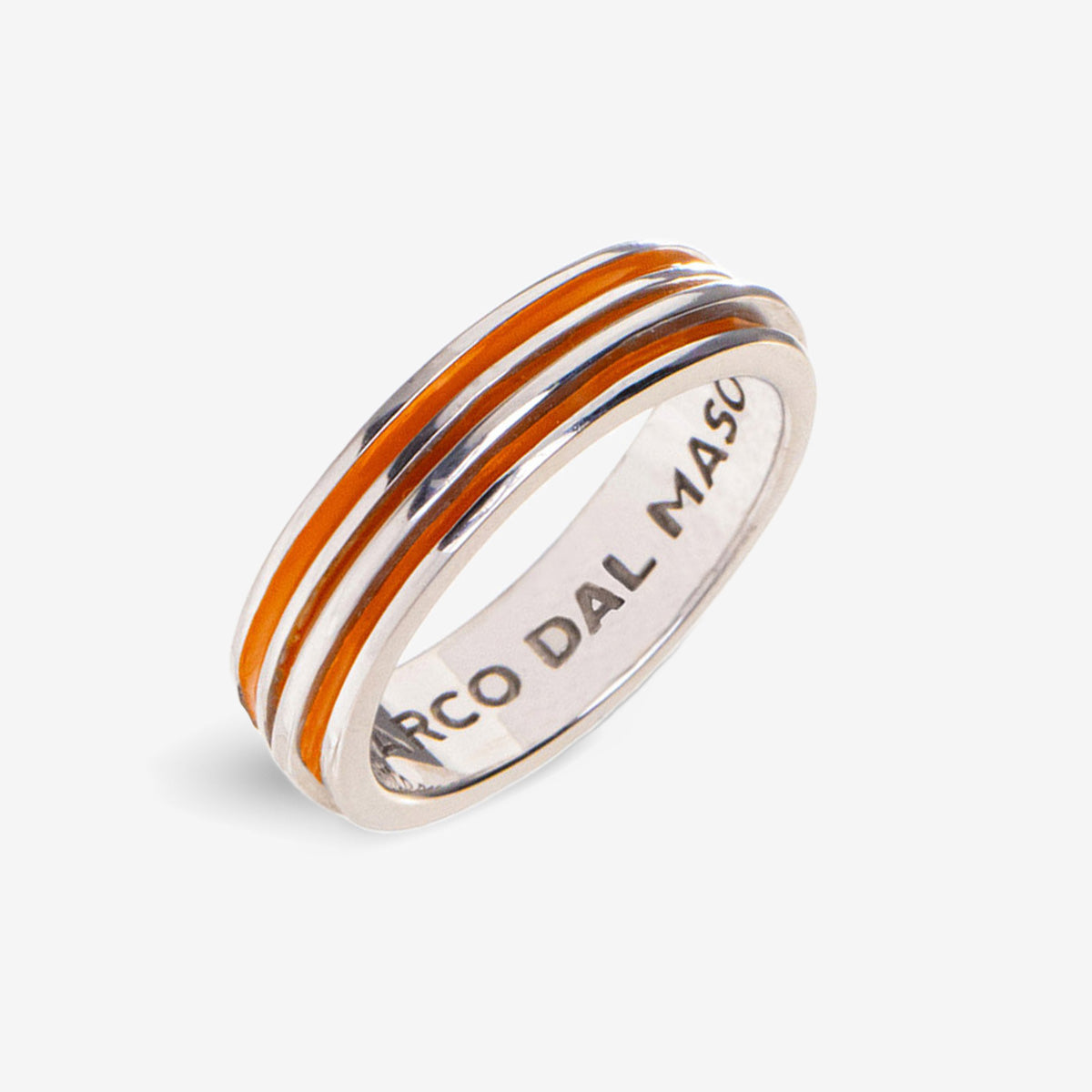 ACIES SLIM BAND, Polished Silver & Tea Orange Enamel