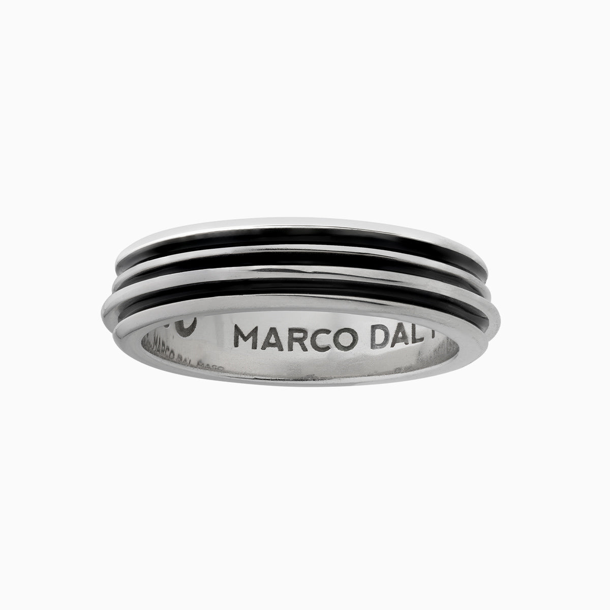 ACIES SLIM BAND, Polished Silver & Black Enamel - Side View