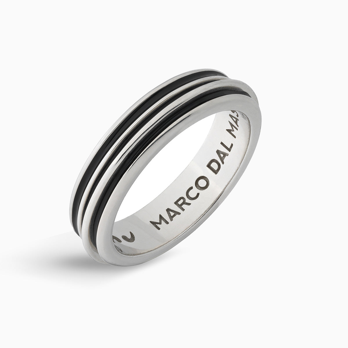 ACIES SLIM BAND, Polished Silver & Black Enamel