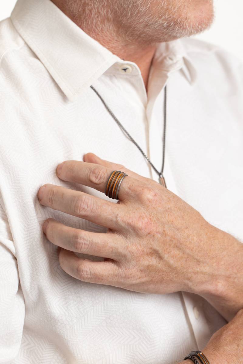 ACIES BAND, Oxidized Silver & Tea Orange Enamel - Model View