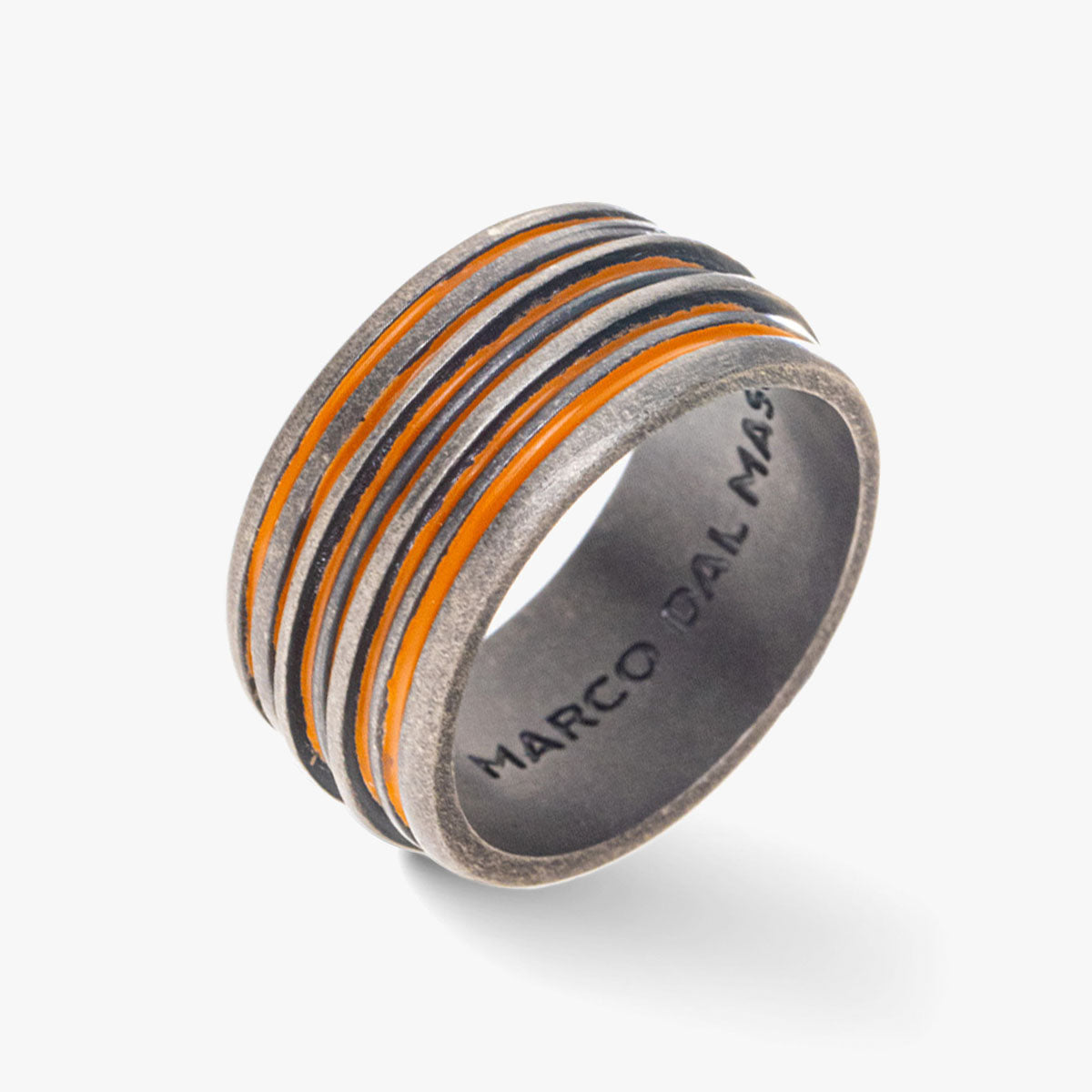 ACIES BAND, Oxidized Silver & Tea Orange Enamel