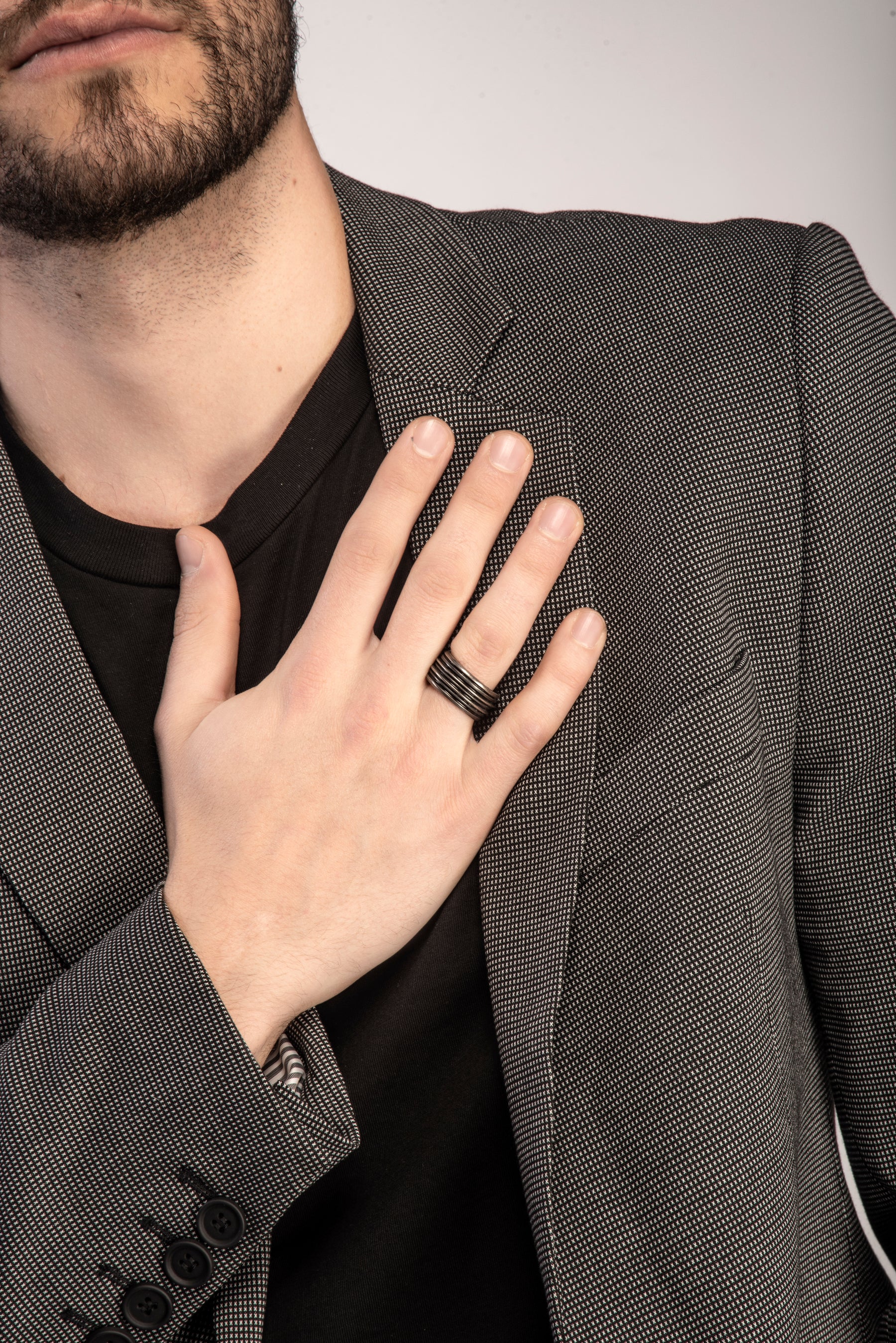 ACIES BAND, Oxidized Silver & Black Enamel -  Model View