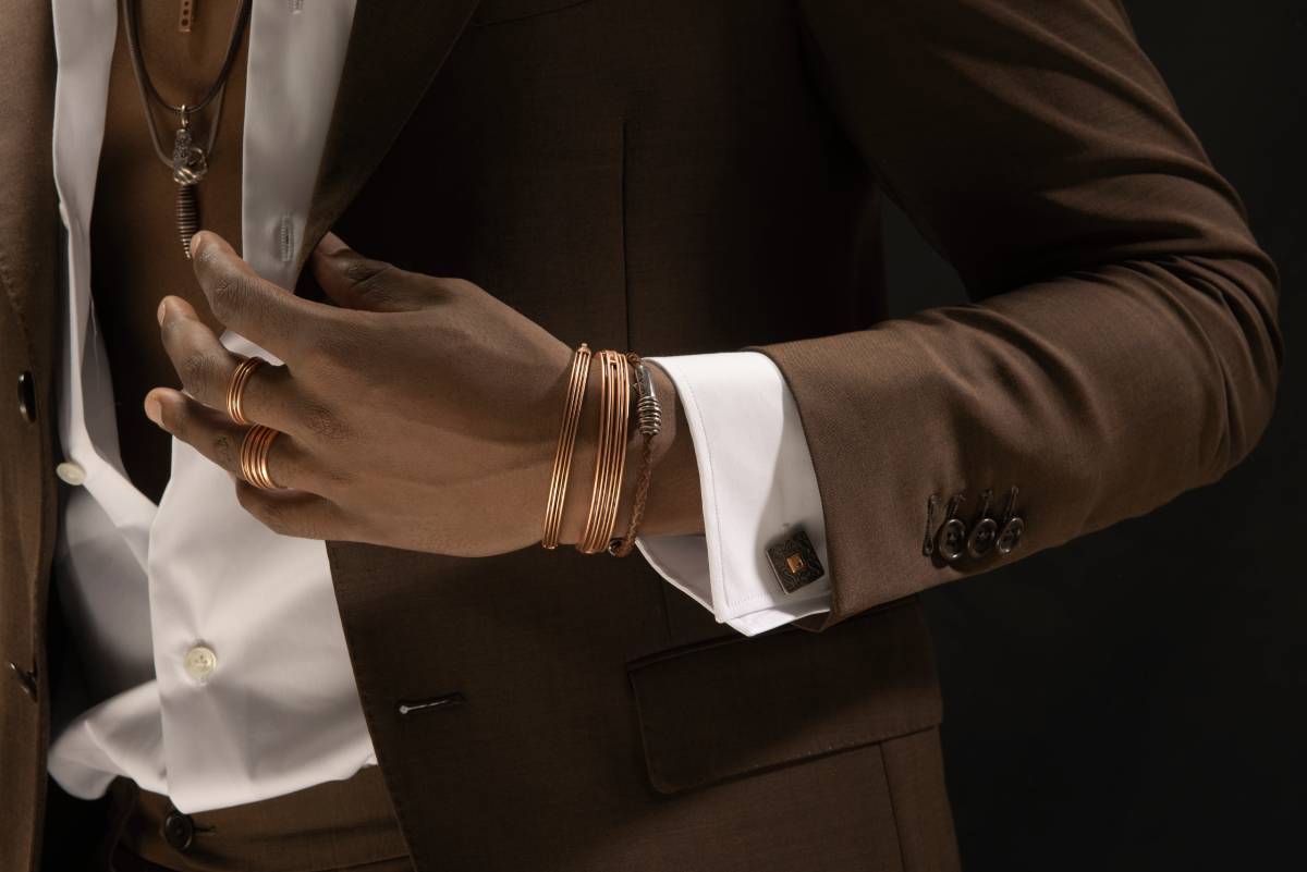 ACIES BAND, Rose Gold Matte Vermeil & Brown Enamel - Model View