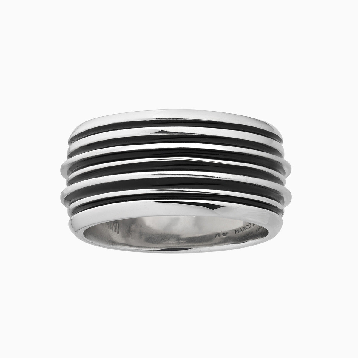 ACIES BAND, Polished Silver & Black Enamel - Side View