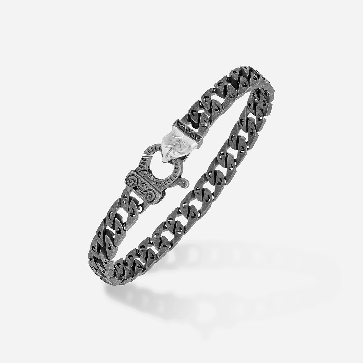 FLAMING TONGUE Oxidized Bracelet, Polished, Oxidized Silver, Black Diamonds - Full View