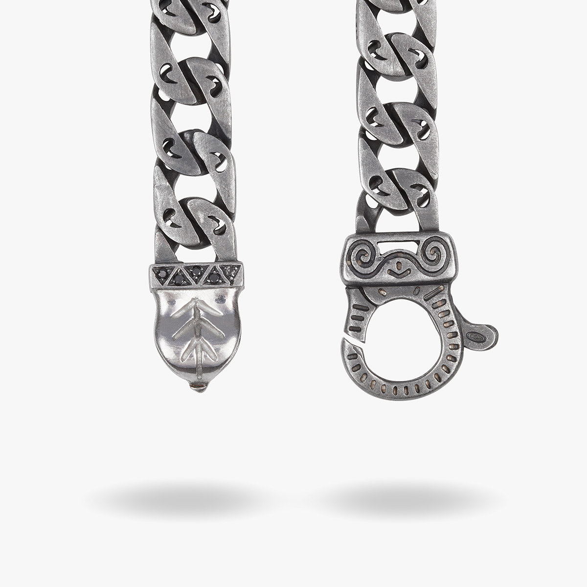 FLAMING TONGUE Oxidized Bracelet, Polished, Oxidized Silver, Black Diamonds - Back Clasp View