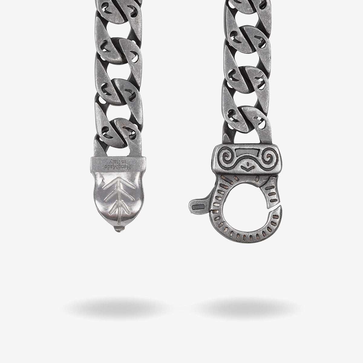 FLAMING TONGUE Oxidized Bracelet, Polished, Oxidized Silver, Black Diamonds - Front Clasp View