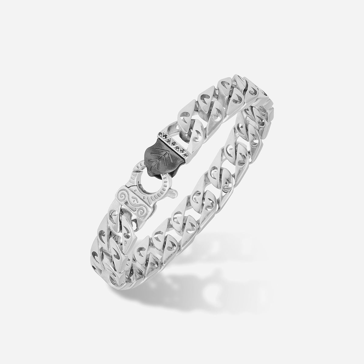 FLAMING TONGUE Oxidized Bracelet, Polished, Oxidized Silver, Black Diamonds - Full View
