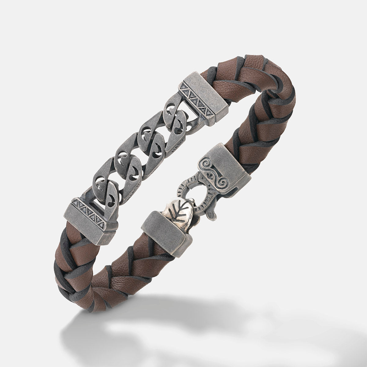 FLAMING TONGUE Chain ID Bracelet with Woven Leather