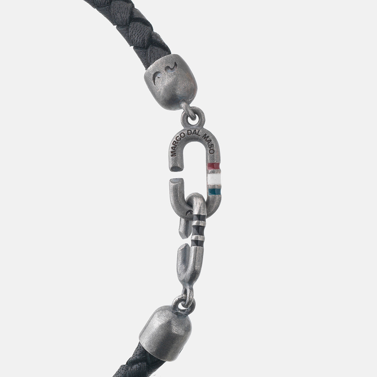 THE LINK Bracciale Singolo in Smalto Nero e Pelle