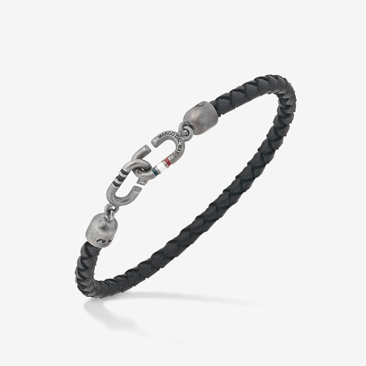 THE LINK Bracciale Singolo in Smalto Nero e Pelle