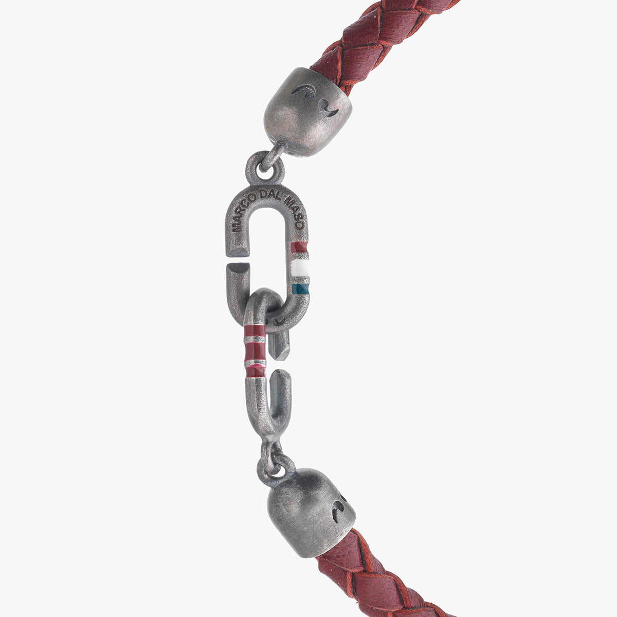 THE LINK Bracciale Singolo in Smalto Rosso e Pelle