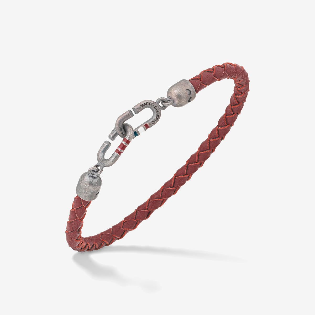 THE LINK Bracciale Singolo in Smalto Rosso e Pelle