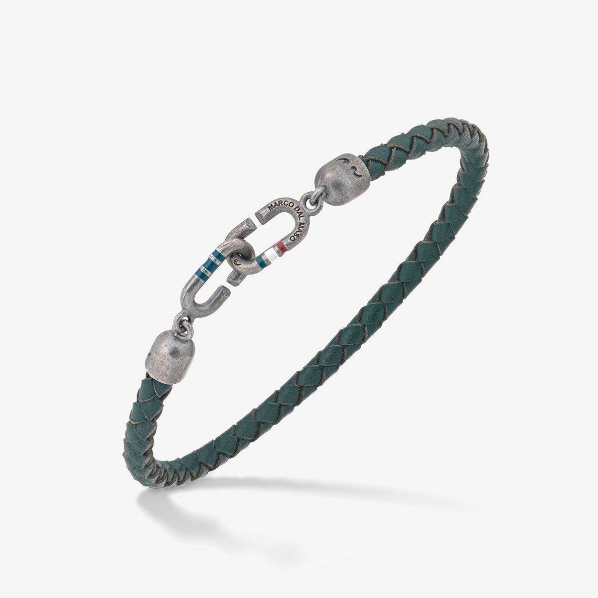 THE LINK Bracciale Singolo in Smalto Verde e Pelle
