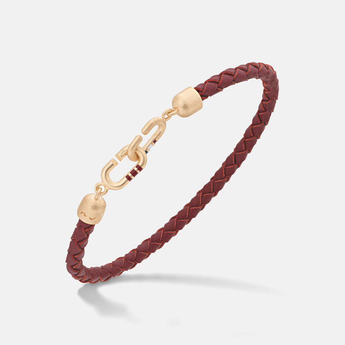 THE LINK Bracciale in pelle e smalto rosso singolo in vermeil 18K