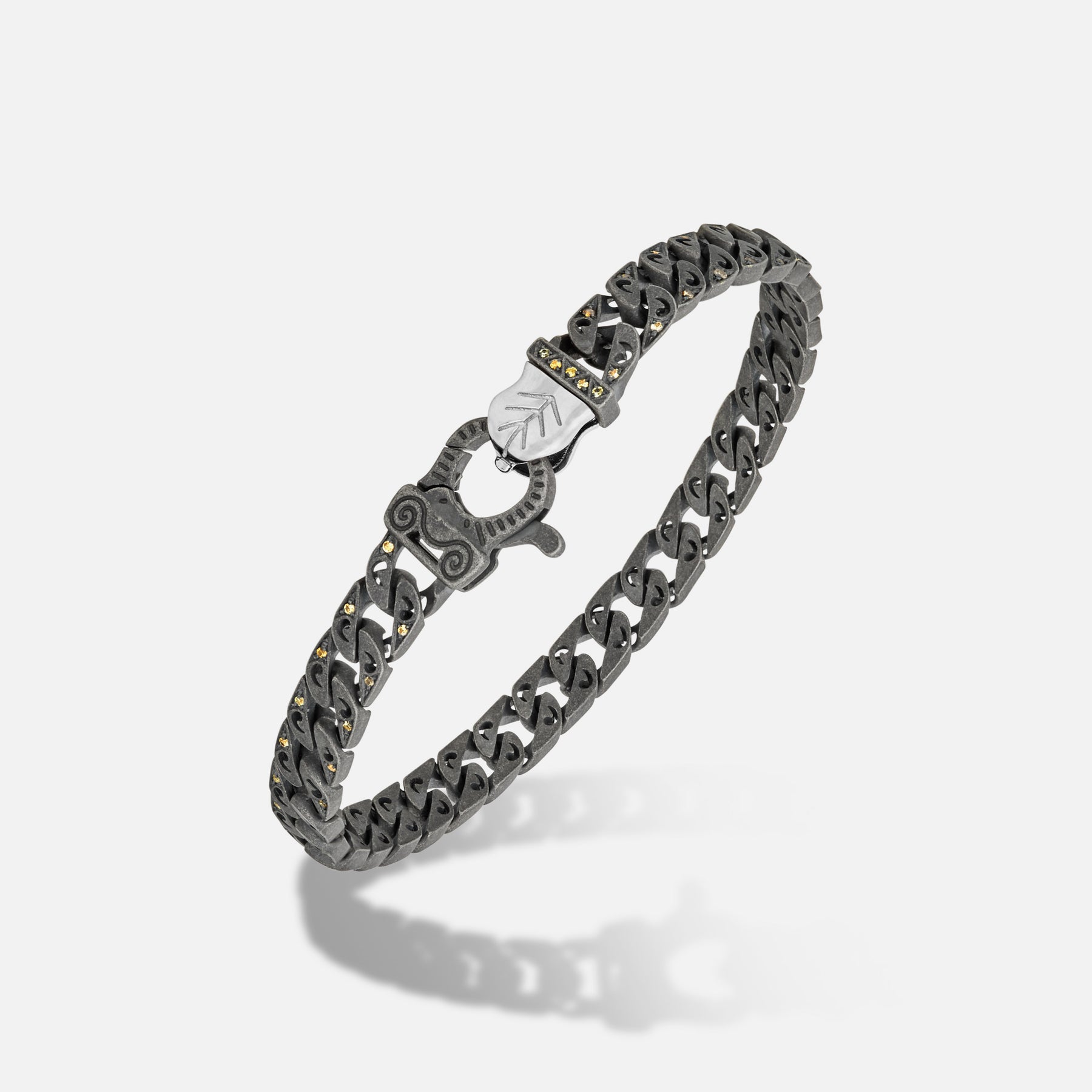 Front of Molten Loop Bracelet in Polished Silver, Oxidized Silver, Yellow Sapphire - Back