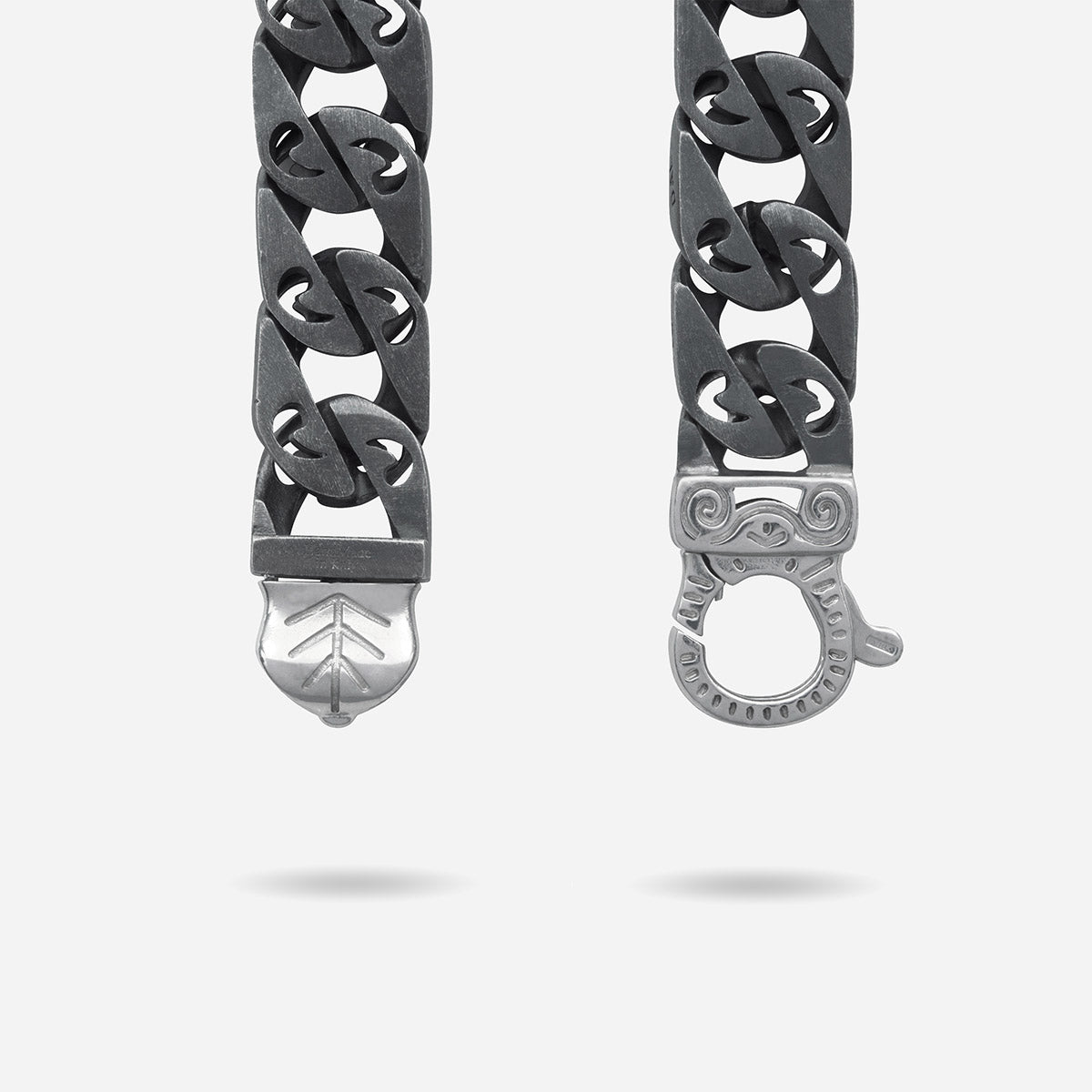 FLAMING TONGUE 9MM Necklace with Black Diamonds, Oxidized Silver, Black Diamonds - Back Clasp View