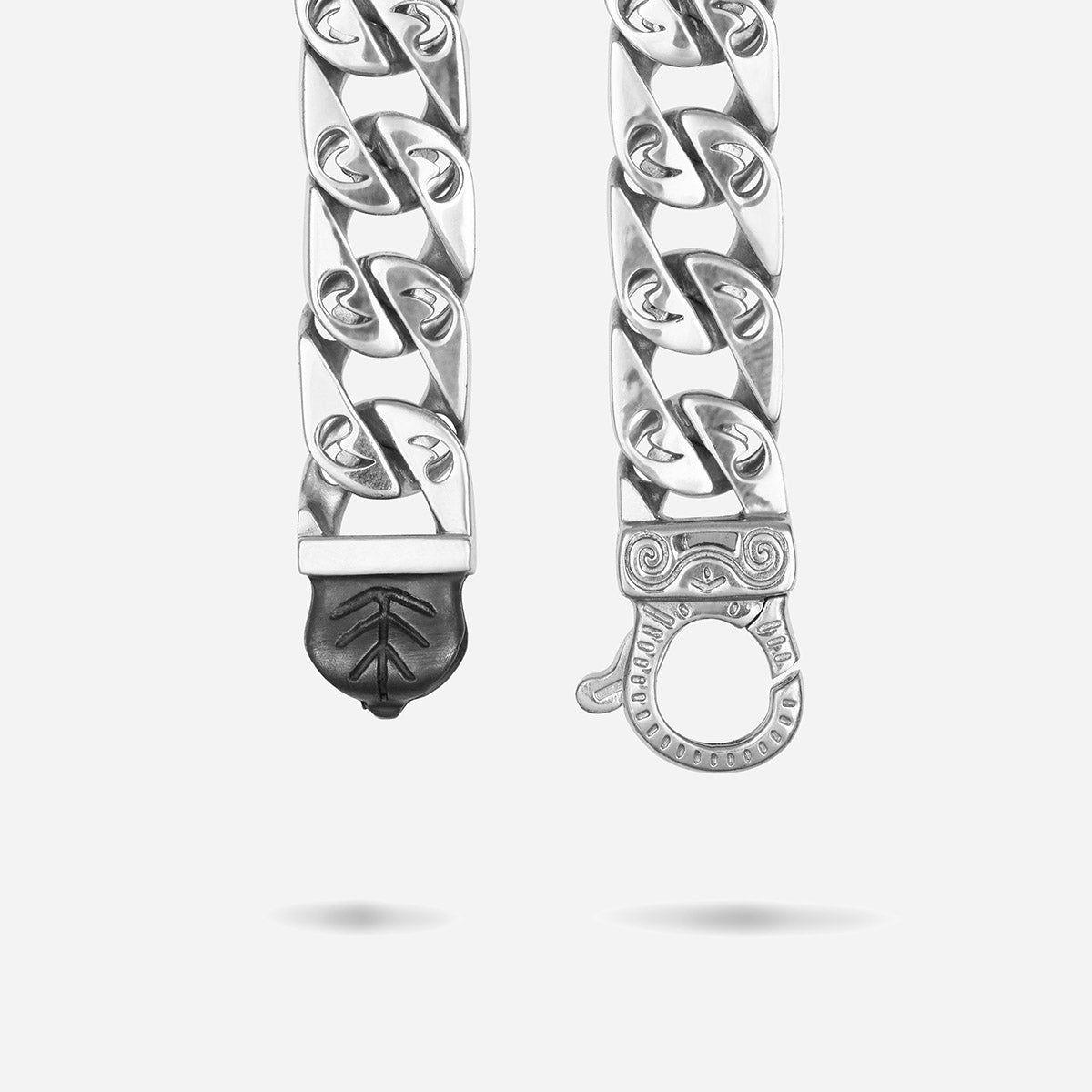 FLAMING TONGUE 9MM Necklace with Black Diamonds, Polished Silver, Black Diamonds - Back Clasp View
