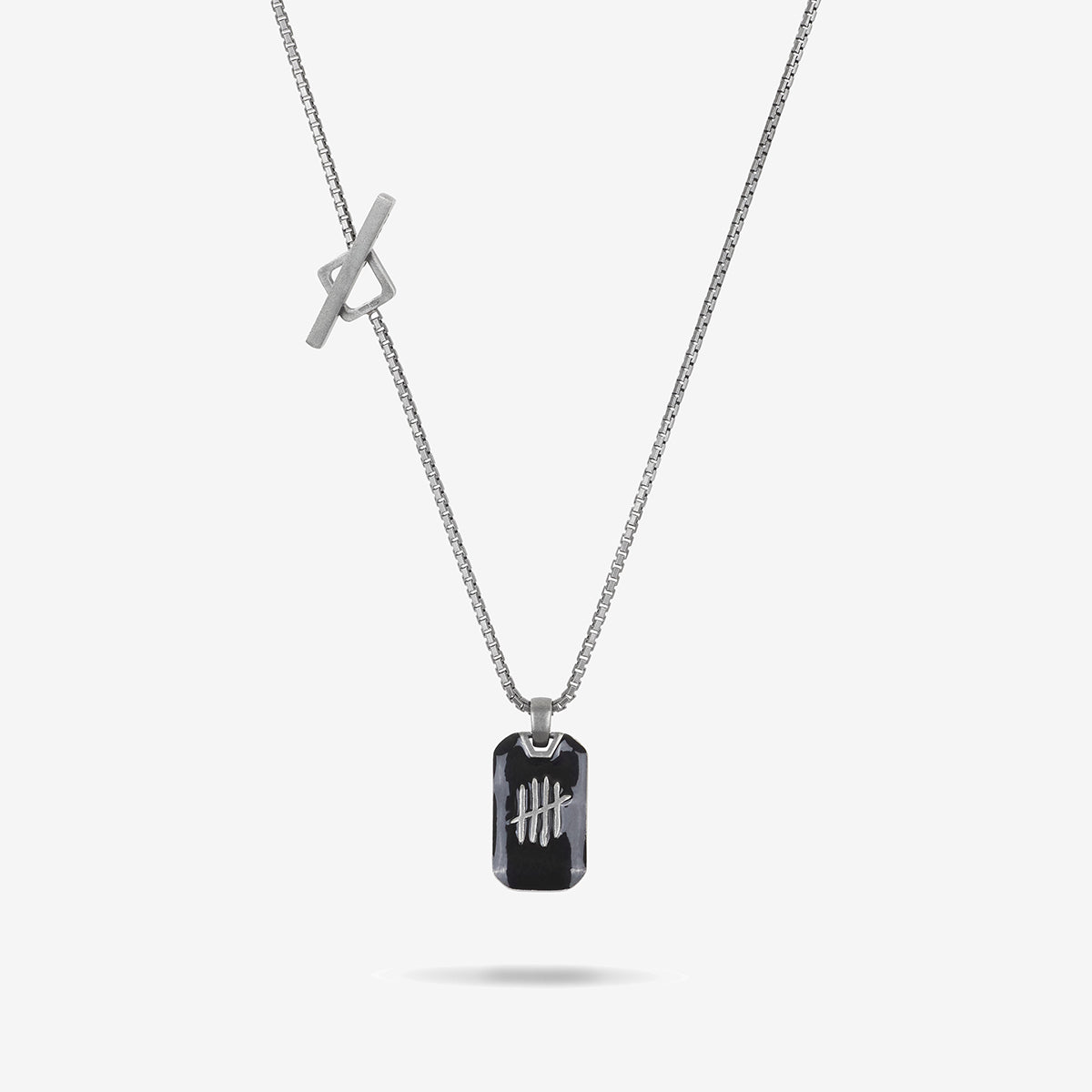 Necklace with a rectangular pendant on a white background
