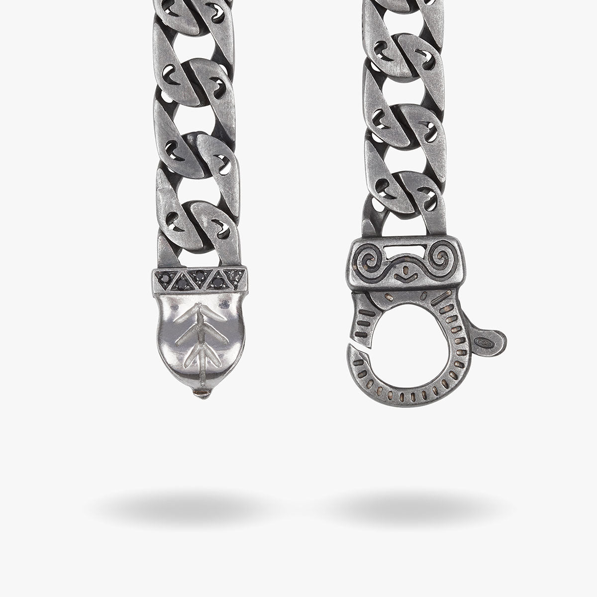 FLAMING TONGUE 6MM Necklace with Black Diamonds, Oxidized Silver - Front Clasp View