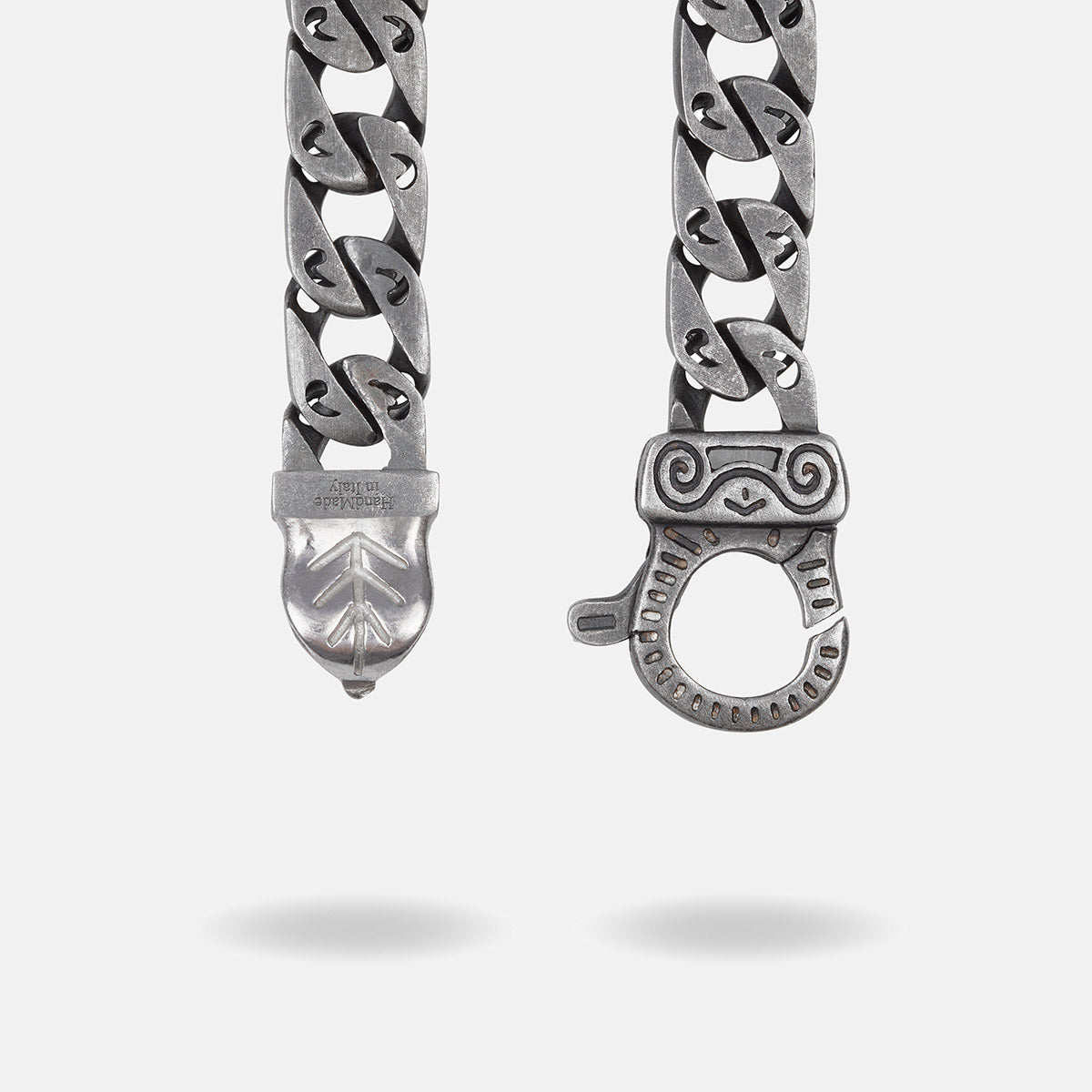 FLAMING TONGUE 6MM Necklace with Black Diamonds, Oxidized Silver - Back Clasp View