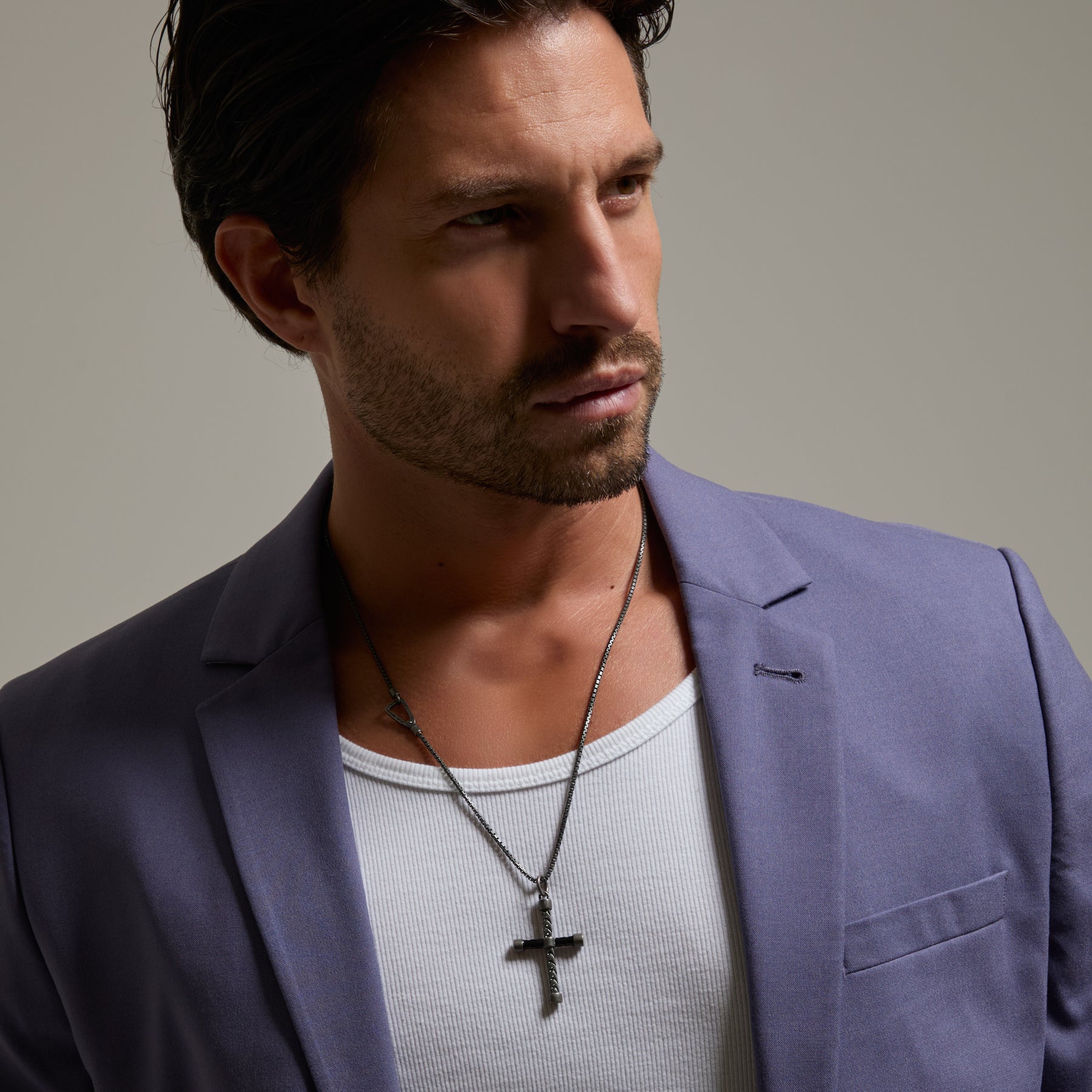 THE CROSS Classic Chain Pendant, Oxidized Silver, Black Enamel-Model View 1