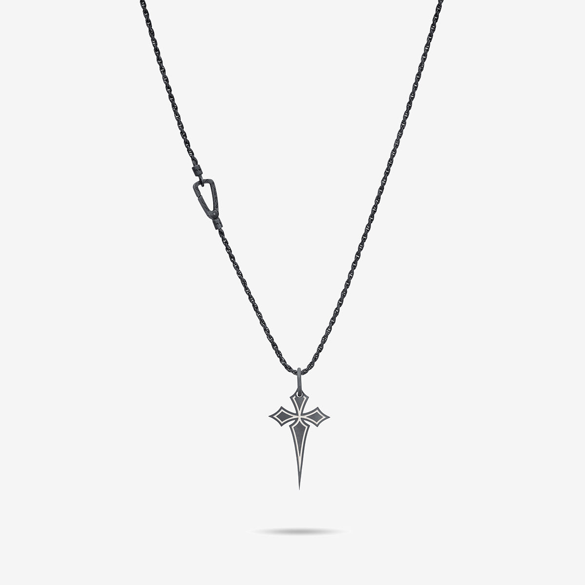 THE CROSS Oxidized Gothic Pendant, Oxidized Silver, Ivory Enamel-Straight View