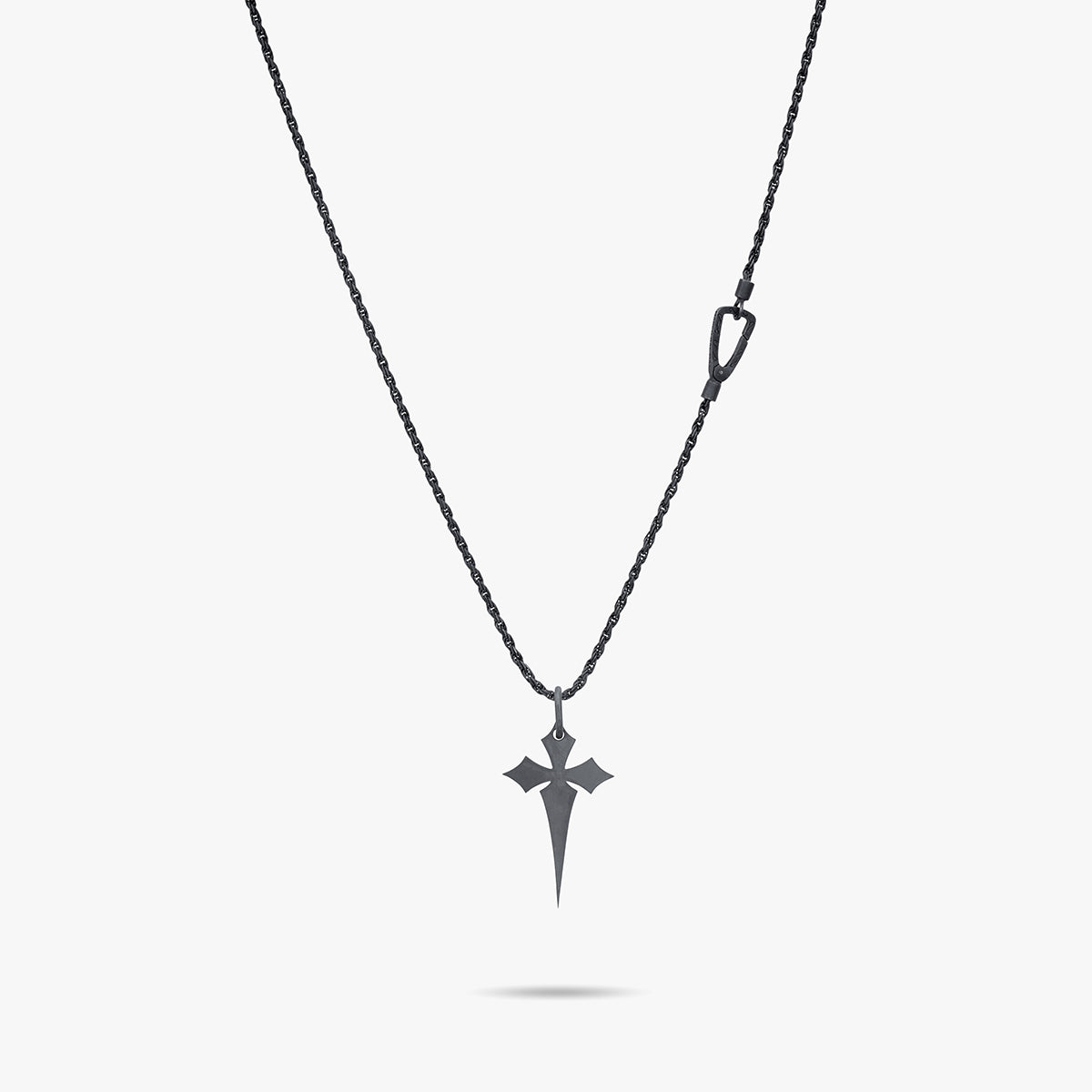 THE CROSS Oxidized Gothic Pendant, Oxidized Silver, Ivory Enamel-Straight View 1