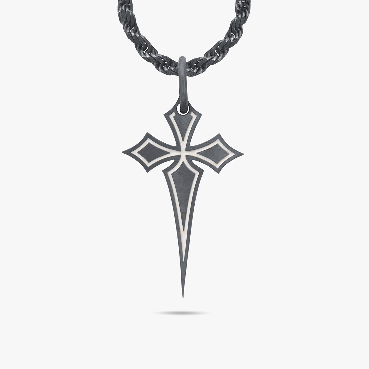THE CROSS Oxidized Gothic Pendant, Oxidized Silver, Ivory Enamel-Standard View