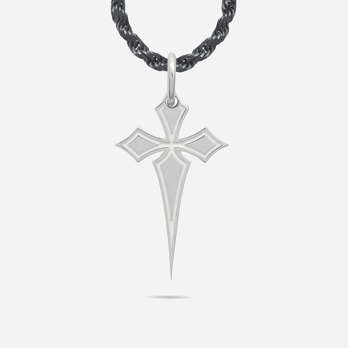 THE CROSS Polished Gothic Pendant, Polished Silver, Ivory Enamel-Standard View