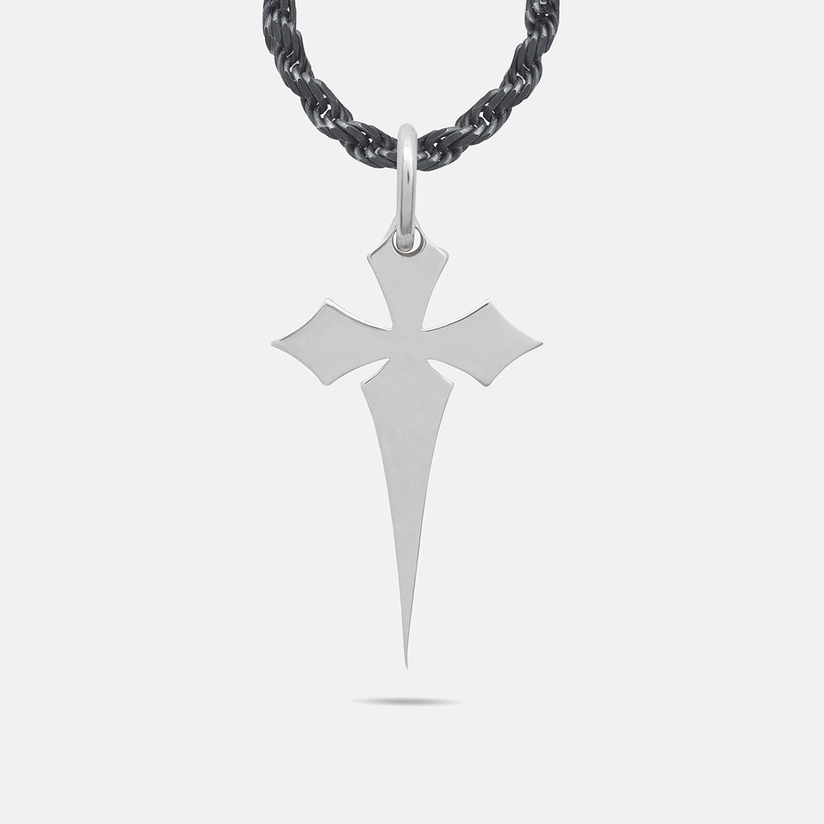 THE CROSS Polished Gothic Pendant, Polished Silver, Ivory Enamel-Standard View 1