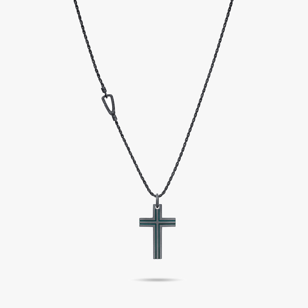 The Cross Double Enamel Pendant, Oxidized Silver, Green Enamel-Straight View