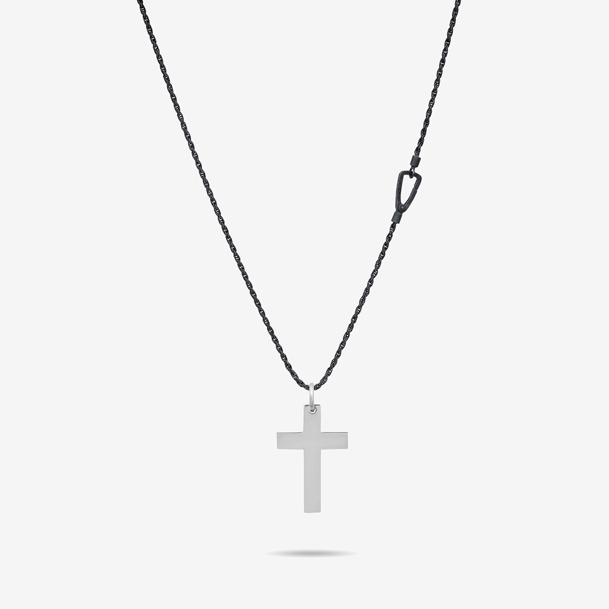 The Cross Double Enamel Pendant, Polished Silver, Blue Enamel-Straight View 1