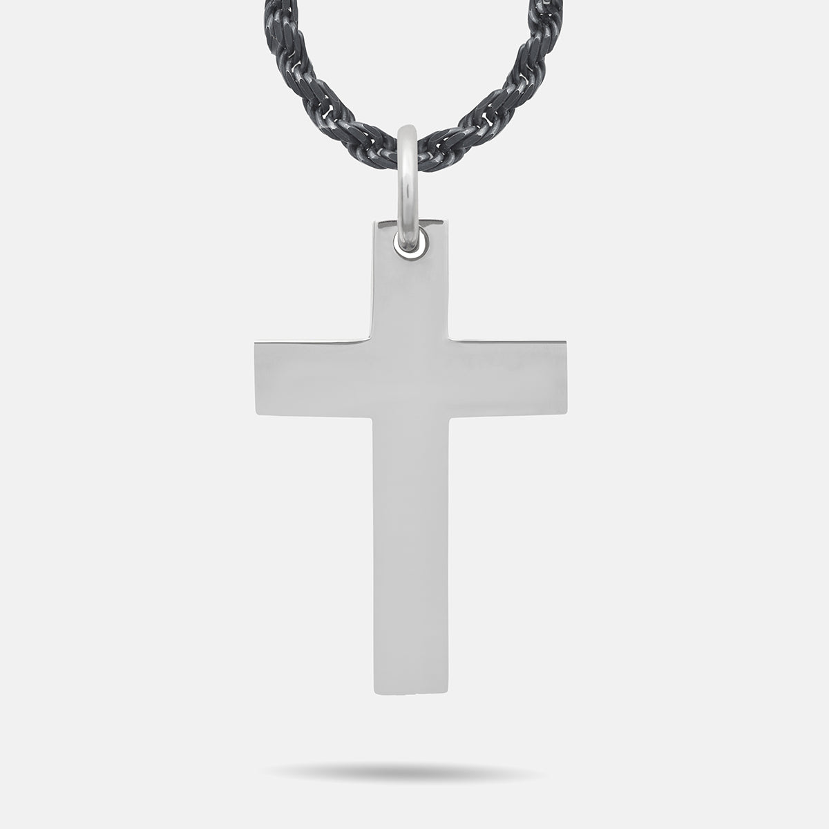The Cross Double Enamel Pendant, Polished Silver, Blue Enamel-Standard View 1