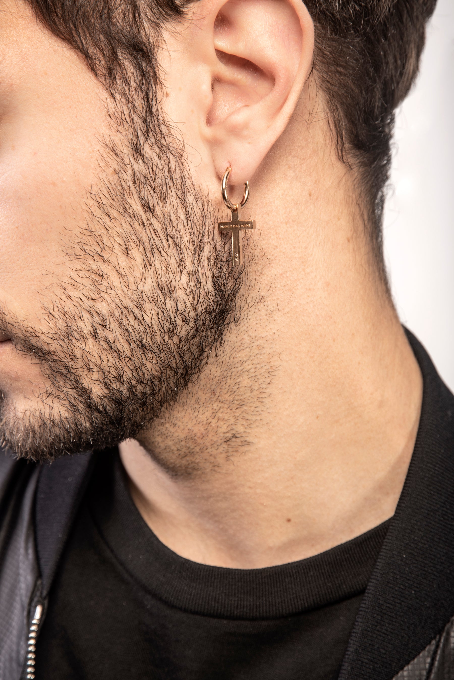 THE CROSS Pendant Earring, Polished Rose Gold Vermeil-Model View 1