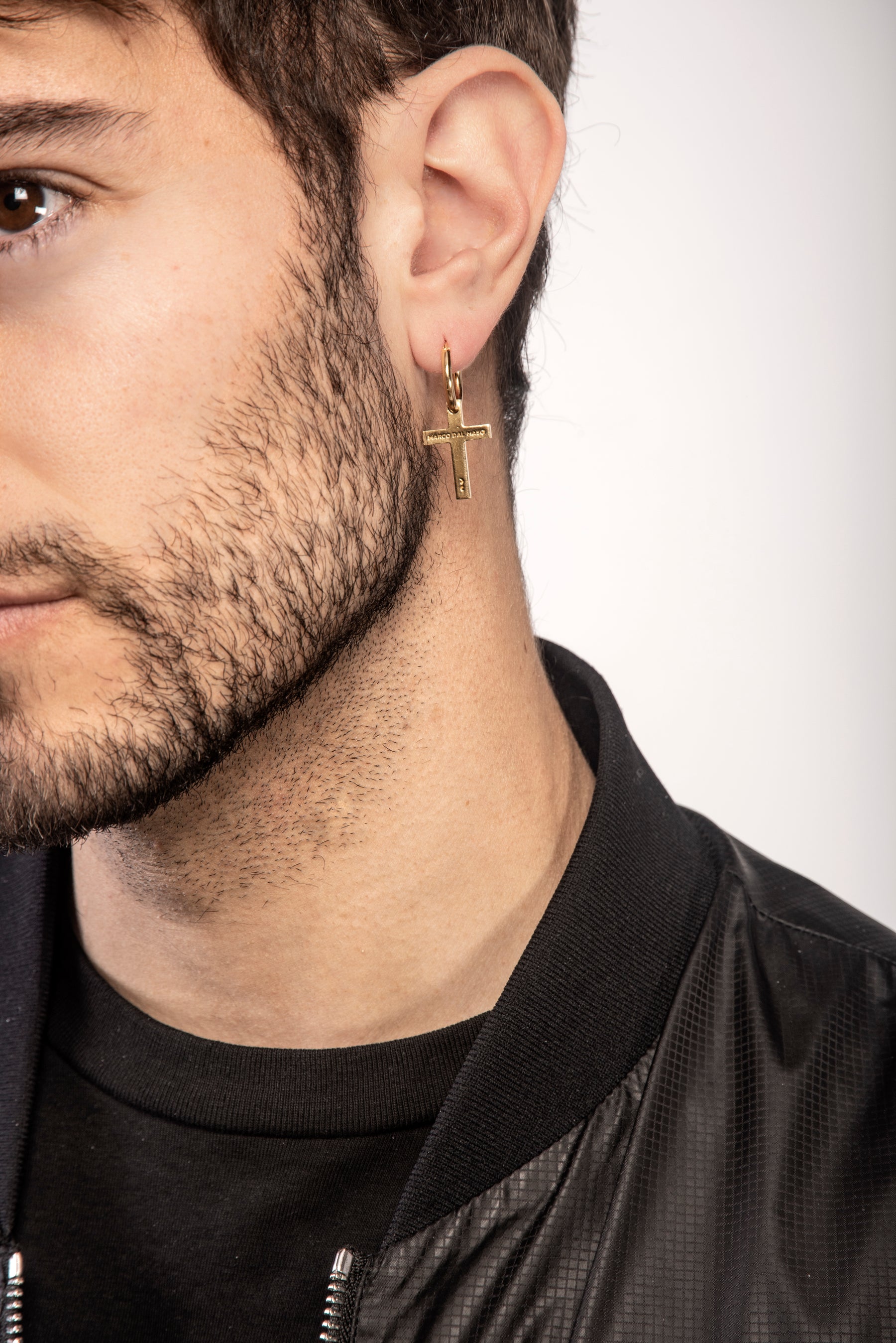 THE CROSS Pendant Earring, Polished Yellow Gold Vermeil-Model View 1