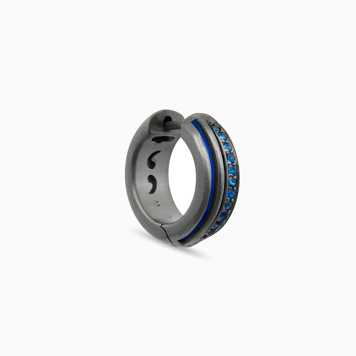 ACIES Black Matte Silver Earring With Blue Sapphires And Blue Enamel