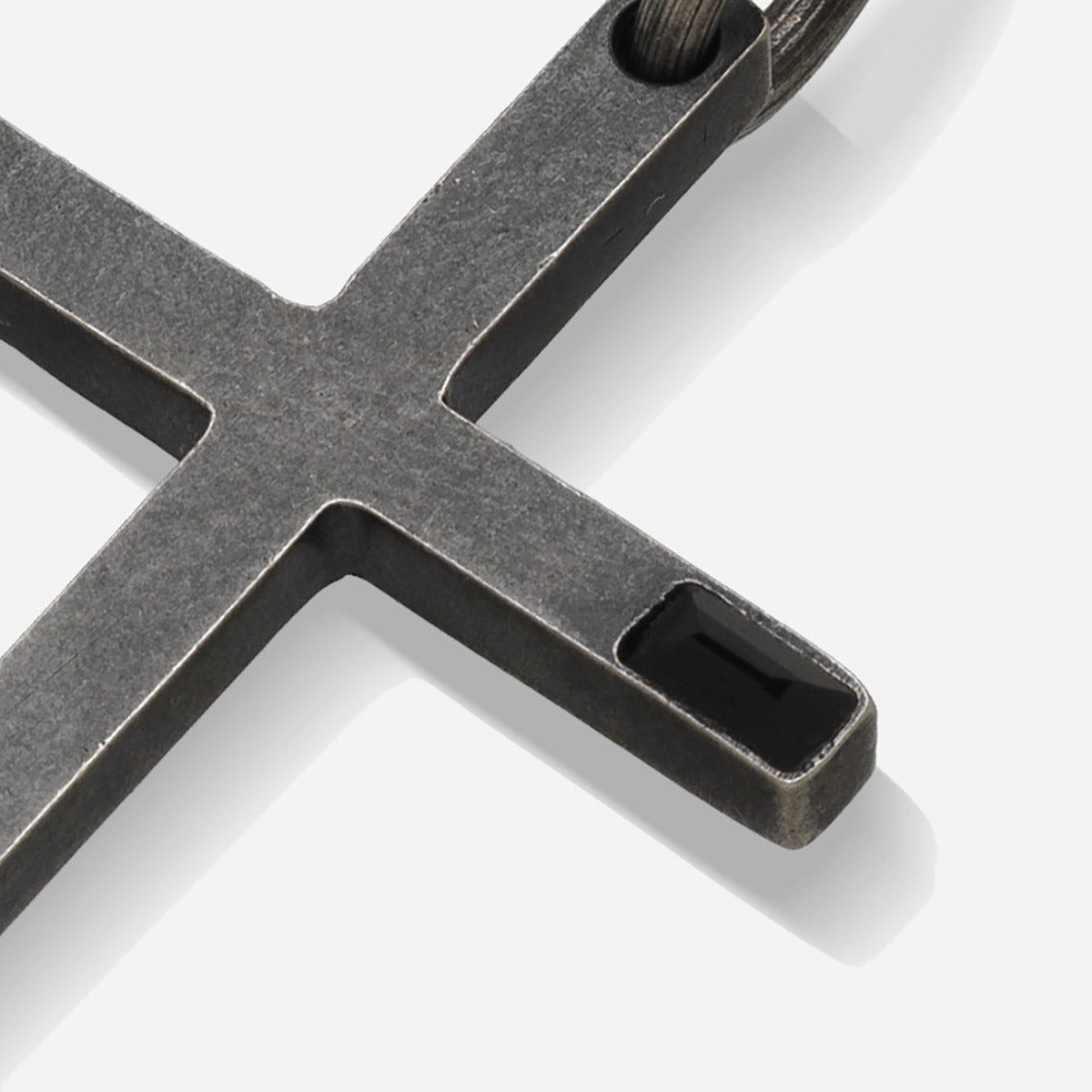 THE CROSS Latin Amulet with Side Gemstone, Silver, Onyx-Close View