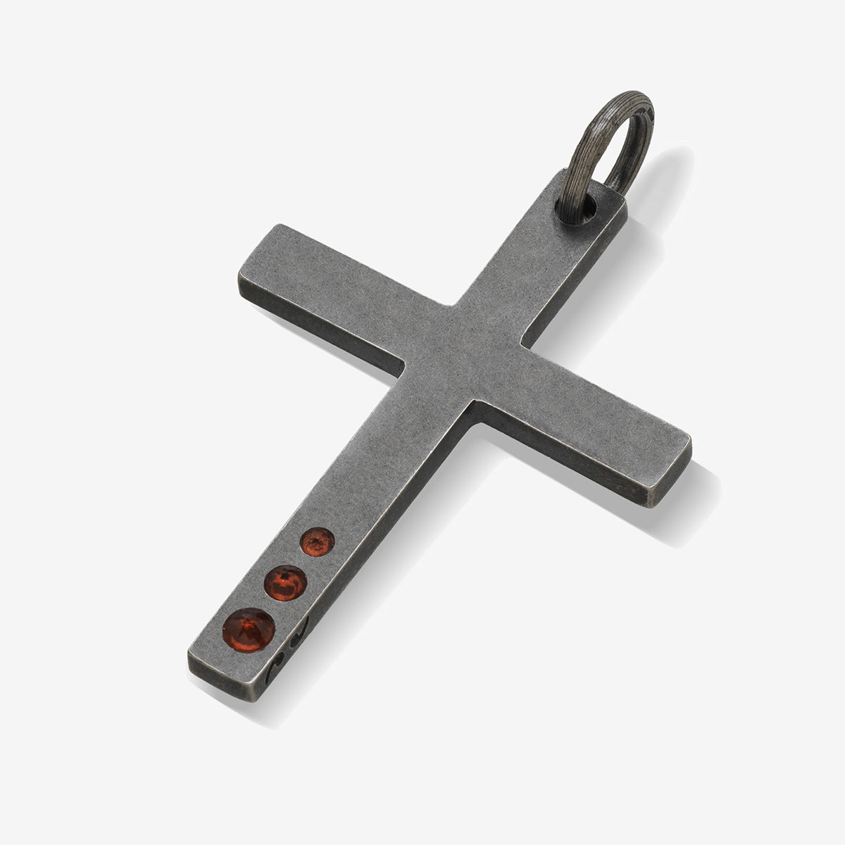 THE CROSS Latin Amulet with Gemstone, Garnet-Side View