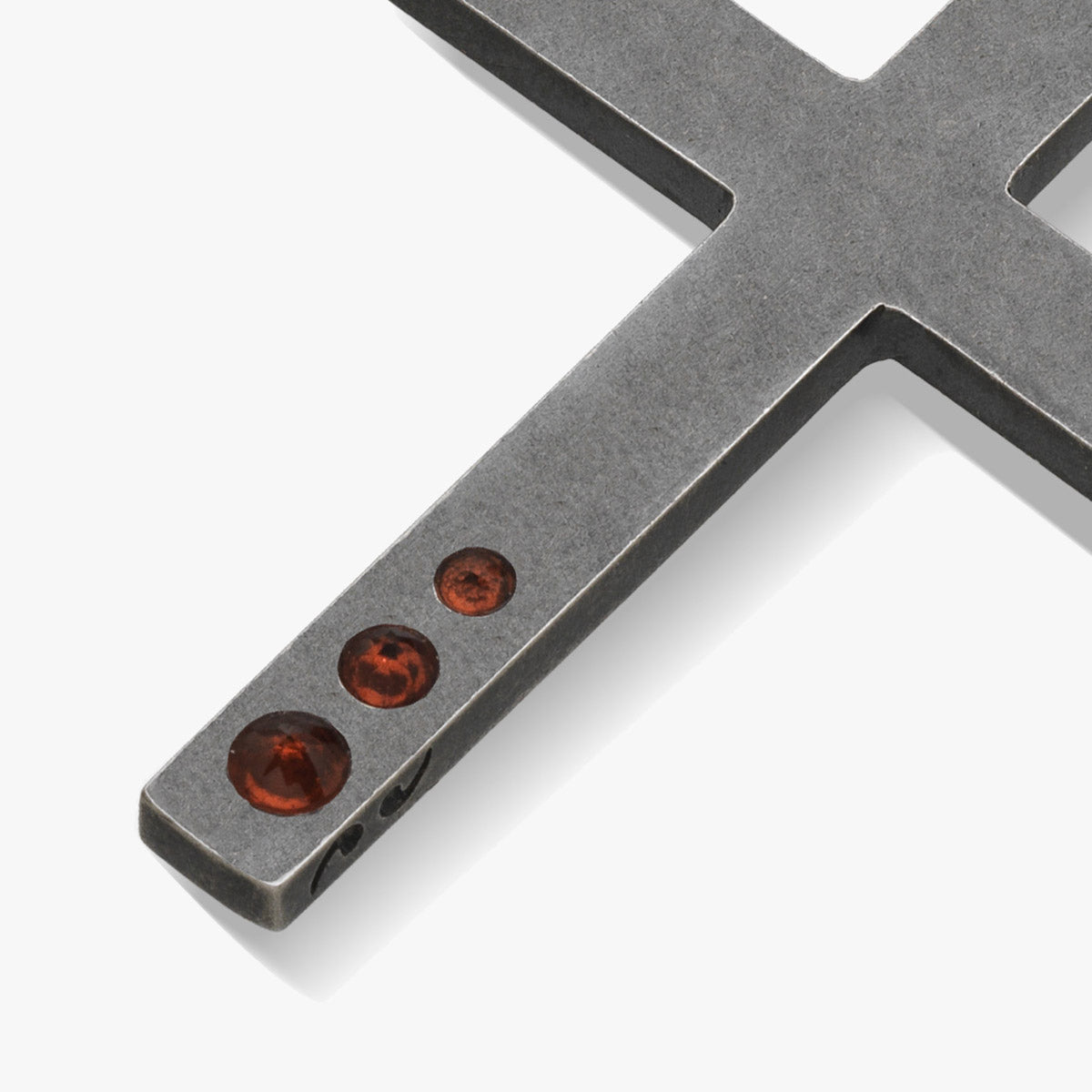 THE CROSS Latin Amulet with Gemstone, Garnet-Close View
